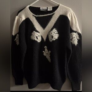 vintage sweater angora rabbit wool blend black white Marnie West 1980s Large m4